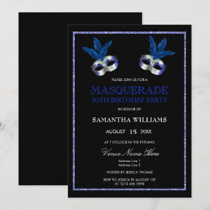Convite Elegante Aniversário de 30 anos com Lantejoulas Az