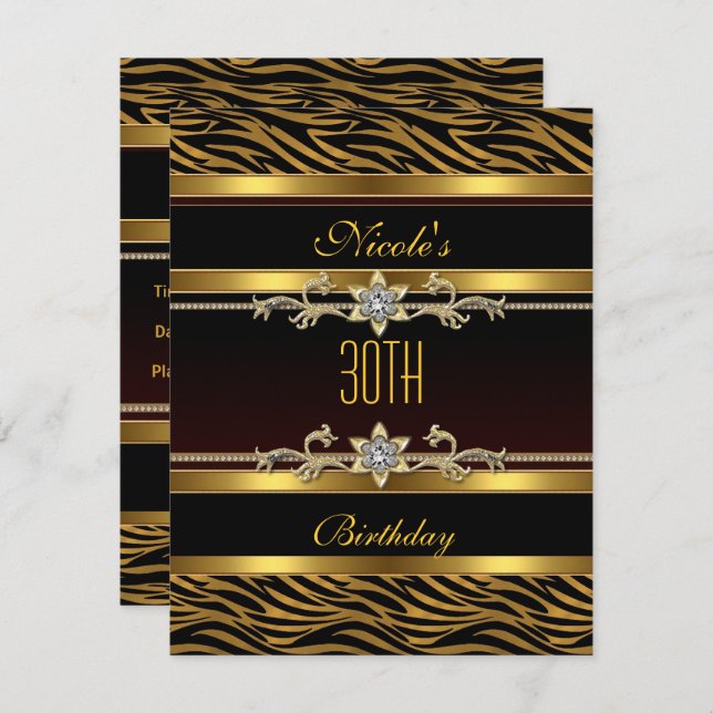 Convite Elegante aniversário de 30 anos de Joias de Ouro N (Frente/Verso)