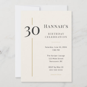 Convite Elegante Aniversário de 30 anos em Creme e Dourado