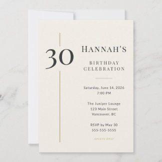 Convite Elegante Aniversário de 30 anos em Creme e Dourado