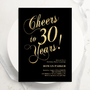 Convite Elegante Aniversário de 30 anos em Dourado e Preto