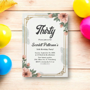 Convite Elegante aniversário de 30 anos Floral Chic Waterc