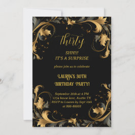 Convite Elegante aniversário de 30 anos Moderno de Black D
