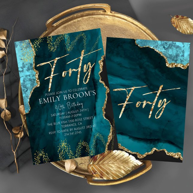 Convite Elegante aniversário de 40 anos 40 Dourado (Criador carregado)