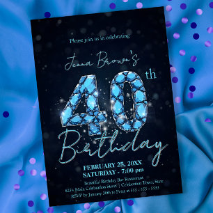 Convite Elegante aniversário de 40 anos azul e preto