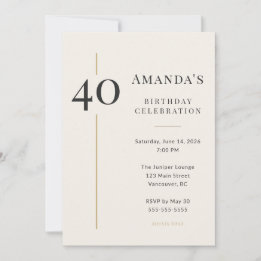 Convite Elegante Aniversário de 40 anos Creme e Dourado