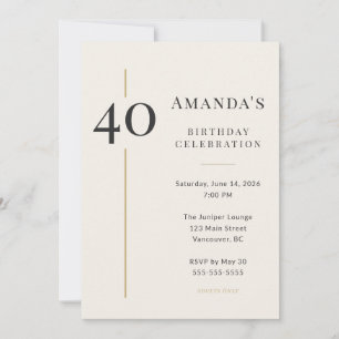 Convite Elegante Aniversário de 40 anos Creme e Dourado