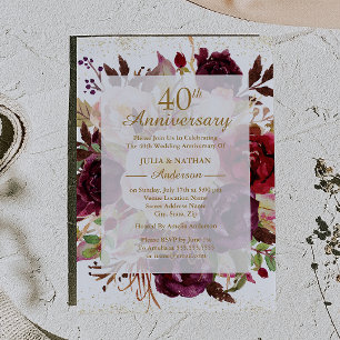 Convite Elegante Aniversário de 40 Anos de Casamento Burgu