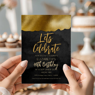 Convite Elegante aniversário de 40 anos Dourado preto