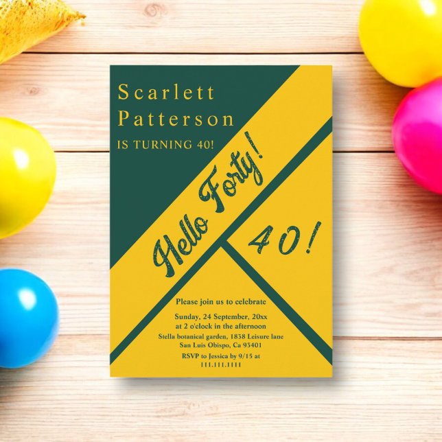 Convite Elegante aniversário de 40 anos Verde E Dourada De (Criador carregado)