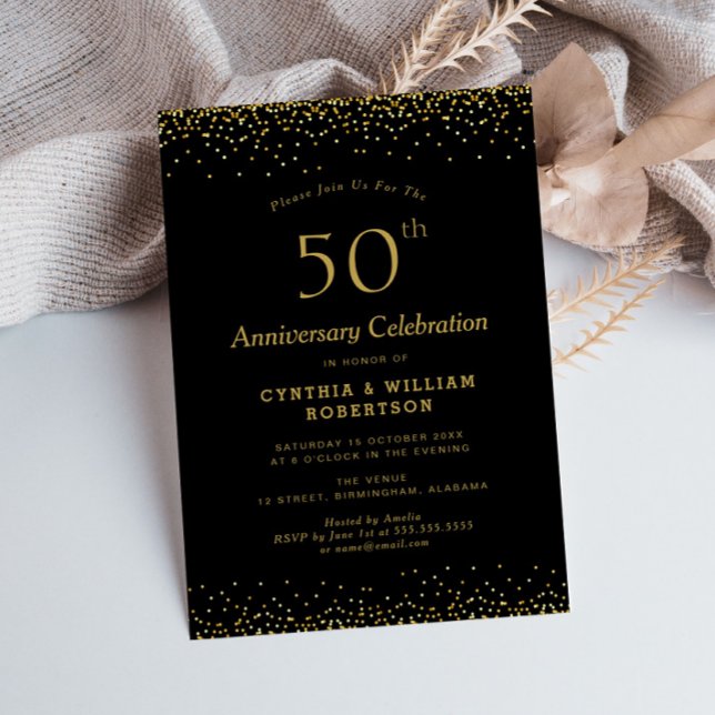 Convite Elegante aniversário de 50 anos de casamento em ou (Criador carregado)