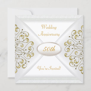 Convite Elegante Aniversário de 50 Anos de Casamento Ouro 