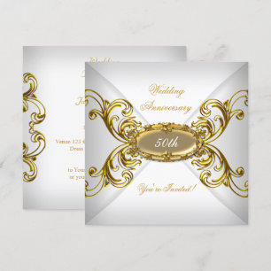 Convite Elegante Aniversário de 50 Anos de Casamento Ouro 