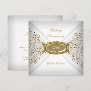 Convite Elegante Aniversário de 50 Anos de Casamento Ouro 