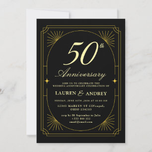 Convite Elegante Aniversário de 50 Anos de Casamento Preto