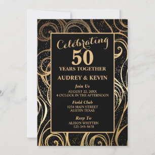 Convite Elegante Aniversário de 50 Anos de Casamento Preto