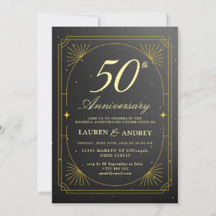 Convite Elegante Aniversário de 50 Anos de Casamento Preto