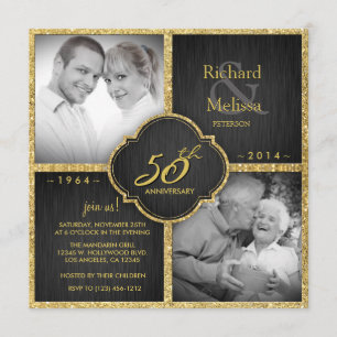 Convite Elegante Aniversário de 50 Anos de Casamento Preto