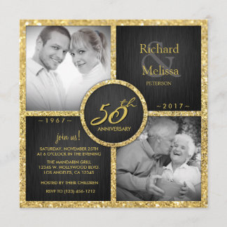 Convite Elegante Aniversário de 50 Anos de Casamento Preto