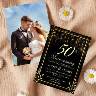 Convite Elegante Aniversário de 50 Anos de Casamento Preto