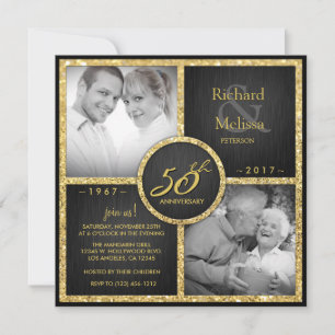 Convite Elegante Aniversário de 50 Anos de Casamento Preto