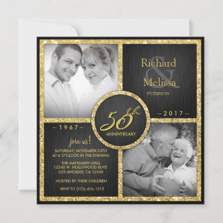 Convite Elegante Aniversário de 50 Anos de Casamento Preto