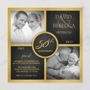Convite Elegante Aniversário de 50 Anos de Casamento Preto