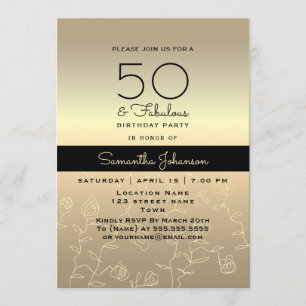 Convite Elegante Aniversário de 50 anos em Ouro