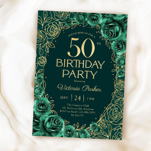Convite Elegante Aniversário de 50 anos Esmeralda Verde Do
