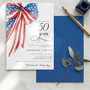 Convite Elegante Aniversário de 50 anos Vermelho Branco e