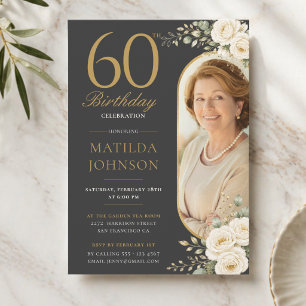 Convite Elegante Aniversário de 60 anos com Foto Personali