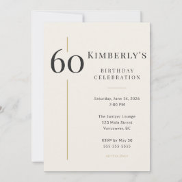 Convite Elegante Aniversário de 60 anos em Creme e Dourado
