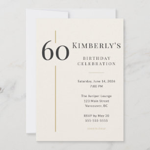 Convite Elegante Aniversário de 60 anos em Creme e Dourado