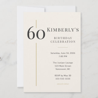 Convite Elegante Aniversário de 60 anos em Creme e Dourado