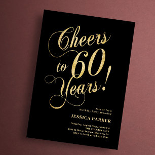Convite Elegante Aniversário de 60 anos em Dourado e Preto