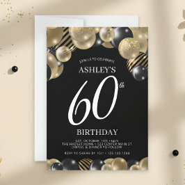 Convite Elegante Aniversário de 60 anos em Dourado Preto