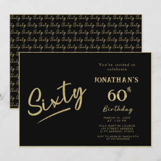 Convite Elegante Aniversário de 60 anos em Preto e Dourado