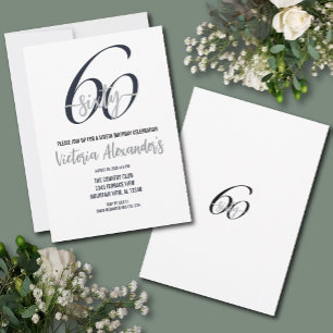 Convite Elegante Aniversário de 60 anos em Preto e Prata c
