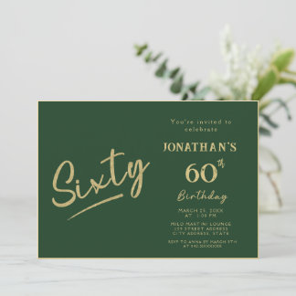 Convite Elegante Aniversário de 60 anos em Verde e Dourado