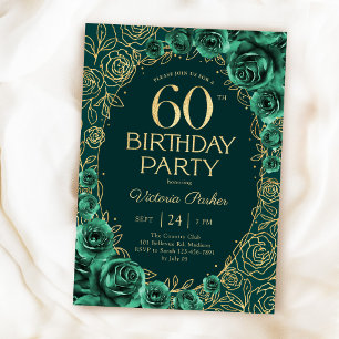 Convite Elegante Aniversário de 60 anos Verde Esmeralda Do