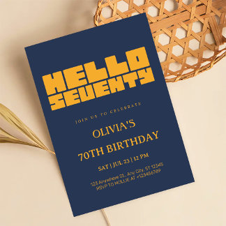 Convite Elegante Aniversário de 70 anos Azul Marinho Hello