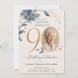 Convite Elegante Aniversário de 80 anos em Azul e Dourado