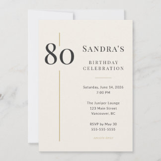 Convite Elegante Aniversário de 80 anos em Creme e Dourado