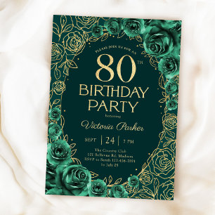Convite Elegante Aniversário de 80 anos Verde Esmeralda Do