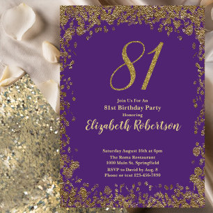 Convite Elegante Aniversário de 81 anos em Roxo e Dourado