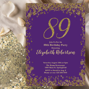 Convite Elegante Aniversário de 89 anos em Roxo e Dourado