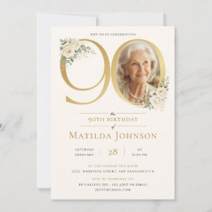Convite Elegante Aniversário de 90 anos com Foto Personali