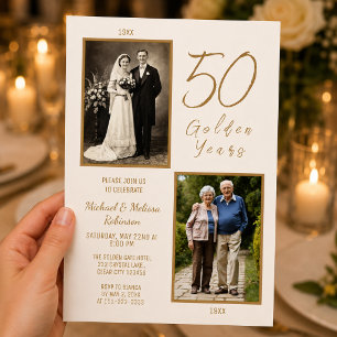 Convite Elegante Aniversário de Bodas de 50 Anos em Marfim