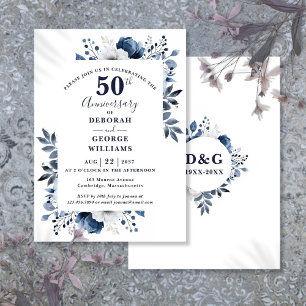 Convite Elegante Aniversário de Bodas de 50 Anos Floral Az