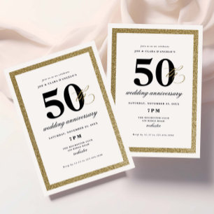 Convite Elegante Aniversário de Bodas de 50 Anos Preto e D